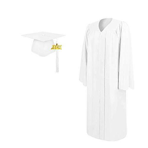 2021 Matte Adult Graduation Gown Cap Tassel Set White