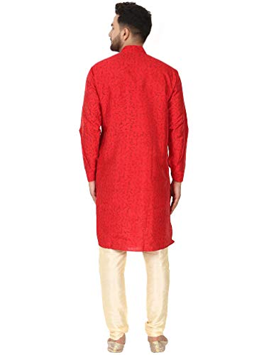 SKAVIJ Men's Tunic Art Silk Kurta Pajama Indian Traditional Suit Wedding Party Festive Season Dress Set2