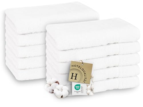 ZOLLNER 10er Set Gästetücher in 30x50 cm - besonders weiche und saugstarke Handtücher in weiß - mit praktischem Aufhänger - waschbar bis 95°C - Baumwolle - Hotelqualität