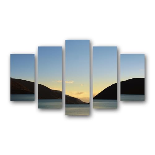 Tableau sur toile montagne dégradé coucher grand format haut de gamme en 5 pièces