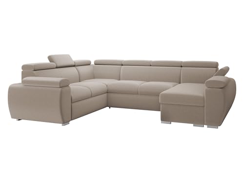 Mirjan24 Boston U Canapé d'angle avec tiroir de lit et fonction convertible, canapé d'angle rembourré avec appuie-têtes réglables, en forme de U, paysage...