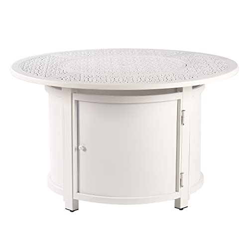 Image of Oakland Living Round 44 in. x 44 in. Aluminum Propane Fire Pit Table with Glass Beads, Two Covers, Lid, 57,000 BTUs in White Finish