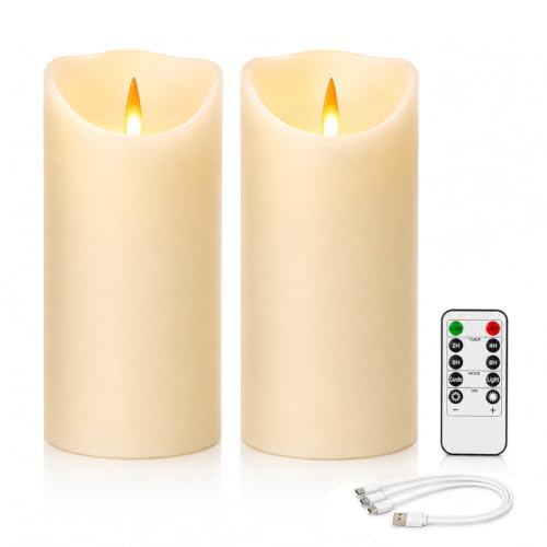 Image of Flameless Candles with Remote, 2 Pack 6 Inch Real Wax LED | Rechargeable Real Wax LED Candles with 3D Flicker, Remote and Timer for Safe flameless Home, Wedding and Holiday Decor.