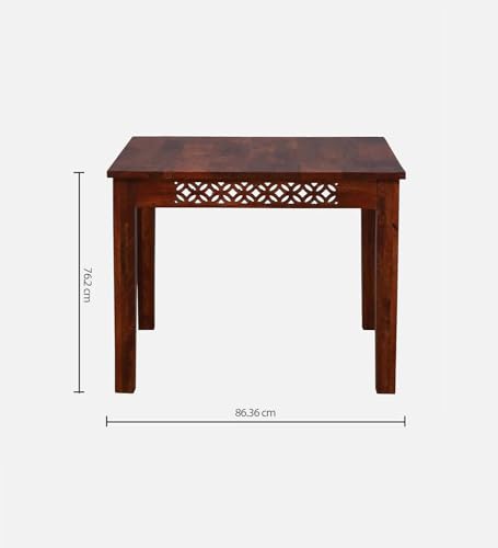 Image of Sheesham Wood 4 Seater Dining Table with 2 Cushion Chairs and 1 Bench for Living Room Home Office Dining Room Rectangular CNC Dinner Table - (Honey Finish) |