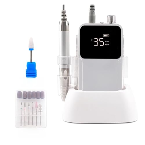 AYJYZHIAG Taladro de uñas sin escobillas con Base inalámbrica de Escritorio Rectangular, Taladro eléctrico de 35000rpm for manicura y pedicura, batería Recargable(Silver)