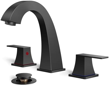 FORIOUS Bathroom Sink Faucet 3 Hole, Matte Black Bathroom Faucets...