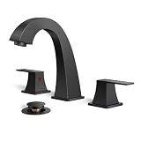 FORIOUS Bathroom Faucet 3 Hole, Matte Black Bathroom Sink Fa...