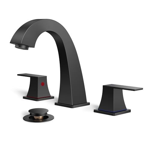 FORIOUS Bathroom Sink Faucet 3 Hole, Matte Black Bathroom Faucets