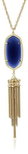 Kendra Scott "Signature" Rayne Gold plated Navy Glass Pendant Necklace, 30" + 2" Extender
