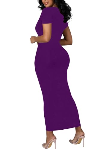 Image of Women's Long Bodycon Dresses Leopard Print Casual Maxi Club Party Tight Dress Short Sleeve