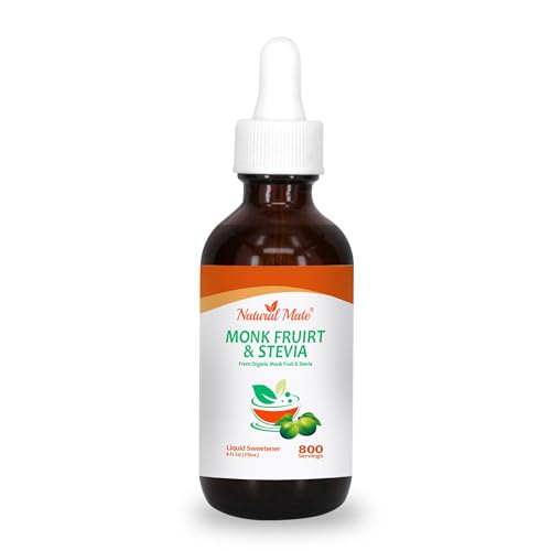 Natural Mate Monk Fruit & Stevia Liquid Sweetener Drops – Premium Organic Monk Fruit and Stevia Extracts, Sugar-Free, Zero Calories & Carbs, No Erythritol – 4 fl oz Glass Bottle (1 Pack, 800 Servings)