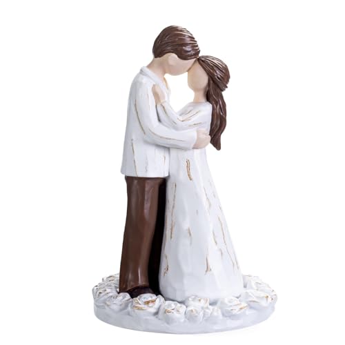 Wedding Cake Toppers Bride and Groom Gift, Hand-Painted Resin Sculpture