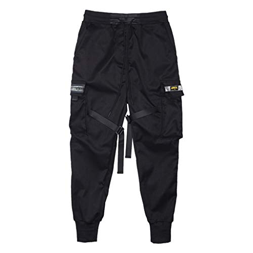 LISTHA Fashion Pants Men\'s Spring Antumn Retro Solid Color Multi-Pocket Long Pants Trousers Black