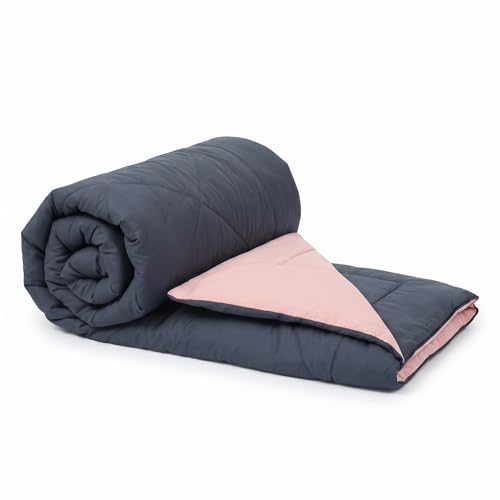 Image of Epicasa Reversible Comforter | 200 GSM Thermal Bonded Fill | 110 GSM Micro Peach Fabric | All Season AC Quilt | Diamond Quilted | Lightweight Duvet Blanket for Home Bedroom | Dark Grey & Blush Pink