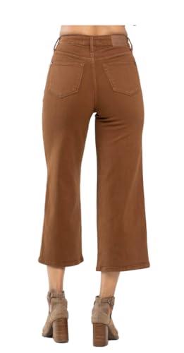 Judy Blue High Waist Tummy Control Garment Dyed Wide Crop Jeans, 88805 (Camel)2
