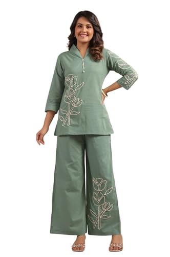 Image of Asmeriyo Women Embroidery Co Ord Set with Side Pocket | Women 2 Pic Kurta Set I Fancy Kurta Set | Stylish Kurti Outfit | Co-Ordination Wear | Festive and Casual wear (212-C-D-19-02)