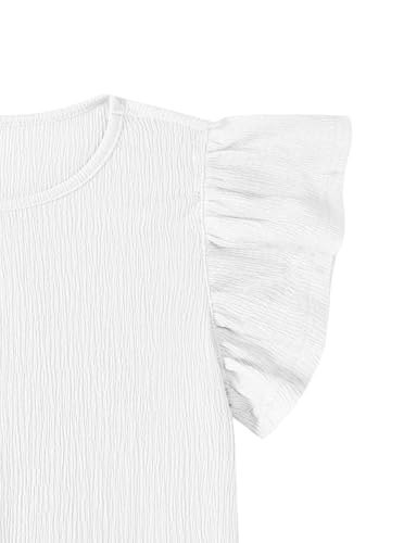 Image of Girls Ruffle Shirt Flutter Sleeve Top Crewneck Cute Summer T Shirts Casual Tees Off White 9-10 Years