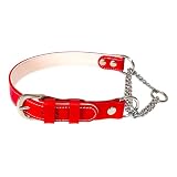 Beanspet 犬 首輪 ハーフチョーク 本革 日本製 牛ヌメ革 ドッグカラー しつけ 散歩用 小型犬 中型犬 大型犬 チェーン付き 正規品 (レッド, S)