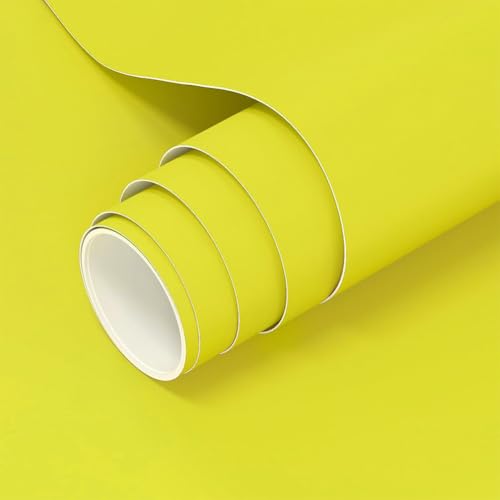Image of Lemon Yellow Solid Matt Peel and Stick Wallpaper Contact Paper Wallpaper Modern Self Adhesive Wallpaper Decorative Removable 2 x 25 Feet