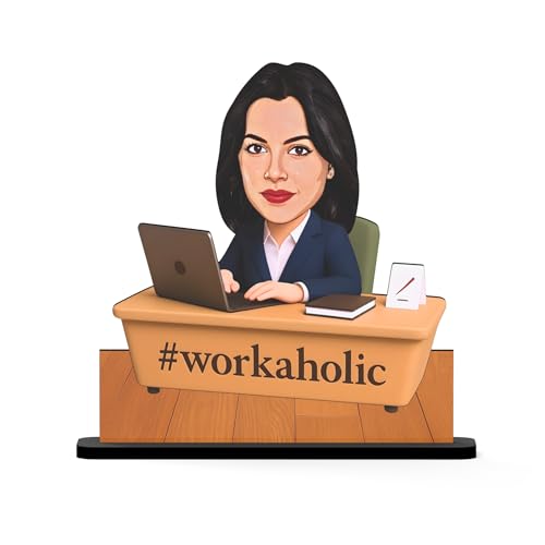 Image of Personalized Workaholic Girl Caricature Gift Custom Office Desk Avatar Birthday Gift for Wife Girlfriend Sister Friend Unique Corporate Gift for Women (Workaholic Girl, 7 Inches)