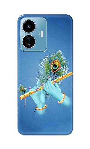 Image of Plastic Printfidaa Printed Hard Back Cover Case For Vivo Iqoo Z6 Lite 5G | Vivo Y77 5G Back Cover (Flute In Krishna Hands) -112, Blue