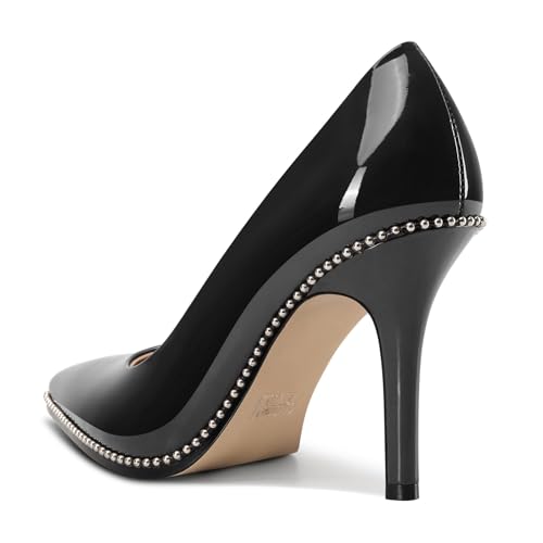 Image of TNYNFBEB Womens Stiletto Mid Heel Pointed Toe Pumps Slip-on Sliver Beaded Prom Wedding Dress Basic Classic Patent Leather 3.5 Inches Heels
