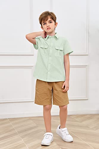 Makkrom Boys Button Down Short Sleeve Linen Shirts Casual Summer Beach Lapel Collar Top Shirts2