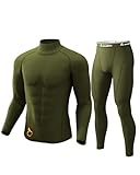 CL convallaria Thermal Underwear for Men Long Johns Winter Hunting Gear Sport Skiing Base Layer Top and Bottom Set Midweight Army Green Large