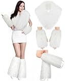 Chicingyou 3 Pcs Halloween Y2k White Furry Costume Accessories Set for Women Include Y2k Fuzzy Fur Leg Warmers Gloves Faux Fur Collar for Halloween Cosplay