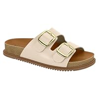 Sandália Feminina Conforto com Fivelas Douradas, Sola Anatômica, Disponível em Preto e Bege (Creme, BR, Adulto, Numérico, 38)