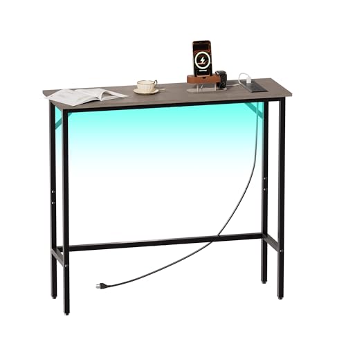 QLHousesuoH Narrow Console Table with Led Light and Charging Station，29.5"