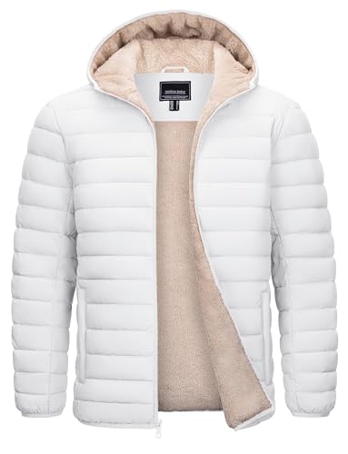 Image of Cotrasen Mens Puffer Jacket Sherpa Lined Water Resistant Hooded Full Zip Mid-Weight Warm Insulated Winter Coat