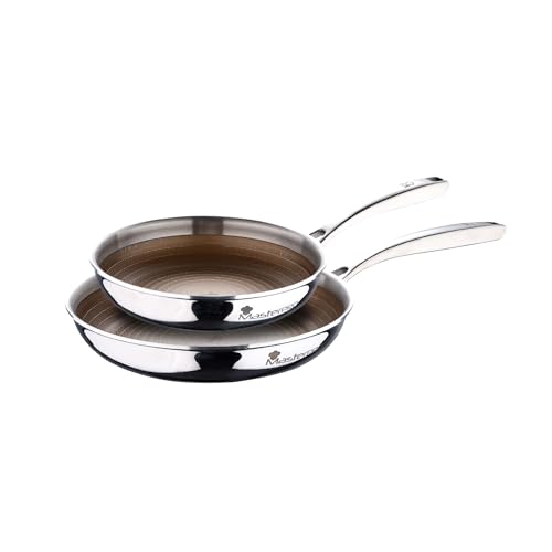 MasterPro GIRO 3 | Juego de Sartenes Antiadherentes de 20, 24 y 28 cm | Con Triple Capa de Acero Inoxidable y Aluminio | Set de 3 Utensilios Origen y Protector de Sartenes | Todo Tipo de Cocinas