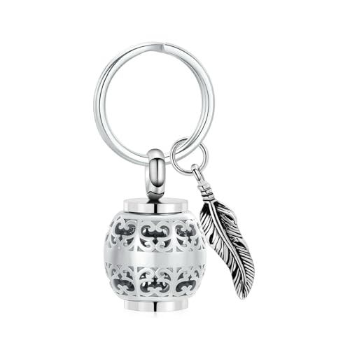 BIAIHQIE Llavero de urna de cremación con Forma de Linterna Hueca, de Acero Inoxidable, Recuerdo conmemorativo para Cenizas humanas o de Mascotas, joyería Personalizada (Plata)