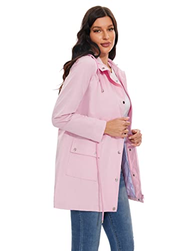 BBX Lephsnt Pink Hooded Rain Jacket for Women - Lightweight Waterproof Windbreaker Trench Coat, Medium - Image 5
