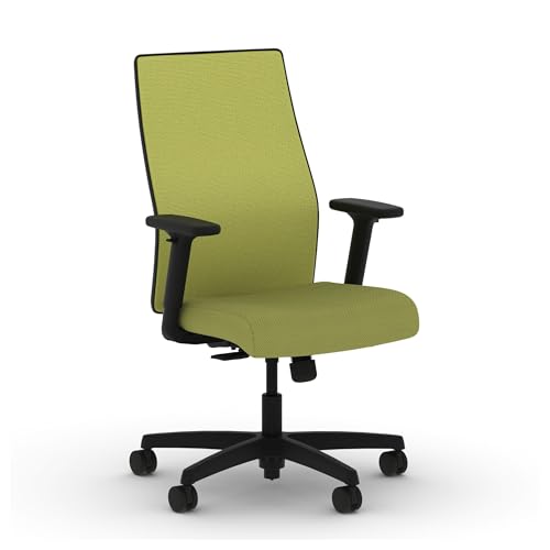 Image of HON Ignition 2.0 Mid‑Back Ergonomic Office Chair, Mesh Task Desk Chair with Lumbar Support, Standard Synchro‑Tilt, Height and Width Adjustable Arms, Black Frame, Pear