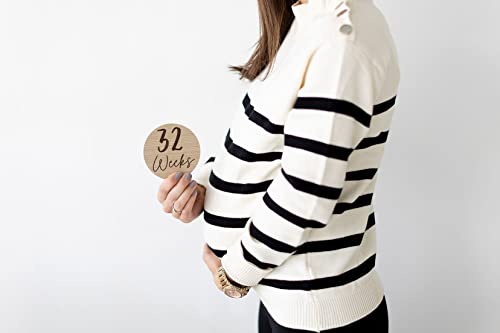 Image of Kate & Milo Weekly Pregnancy Milestone Marker Discs - Classic Cursive Script Wooden Discs With Reversible Photo Props for Baby Announcement and Milestones, Gender-Neutral Gift