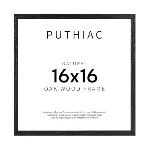 puthiac 16x16 Black Picture Frames for Wall - Minimalist 16x16 Oak Wood Frames, 16"x16" Picture Frame Wood, Natural Solid Wooden Picture Frames for Wall Art Photo and Prints (1 Pack, Black)