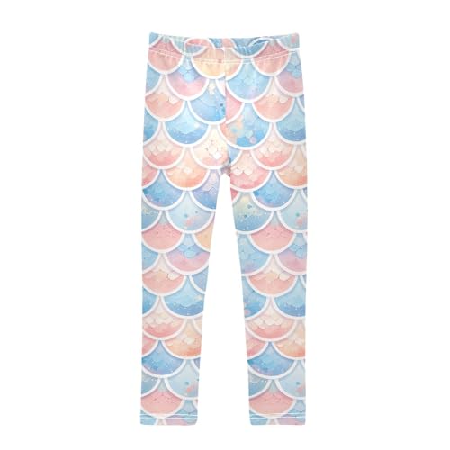 KLL Mermaid Scales Watercolor Fish Little Girls Cotton Pants Fashion Full Length Leg Yoga Pants Exercise