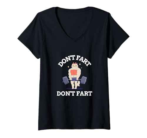 Womens Don't Fart Muscle Cat Weight Lifting Gym Workout Fitness V-Neck T-Shirt