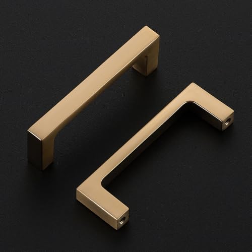 Image of Ravinte Champagne Bronze Kitchen Cabinet Solid Handles,3 Inch,5 Pack | Solid Zinc Alloy, Modern Slim Style, Square Design, Deep-Thread Firm Base, Screws Included, for Kitchen Drawers & Cupboards
