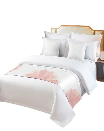 Blush Pink Gold Bed Runner for Full/Queen Size Bed, Bedspread Protector Slipcover Bed Scarf for Foot Bed Runners & Scarves for Bedroom Hotel Wedding Room 83x20 Inches Abstract Contemporary Flower Art