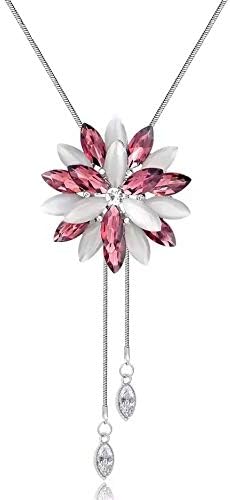 Crystal Flower Stylish Long Chain Pendant Necklace for Women and Girls