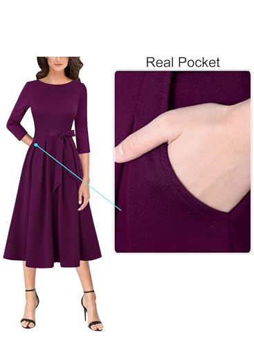 Image of VFSHOW Womens Work Business Casual Church Pockets Belted A-Line Midi Dress