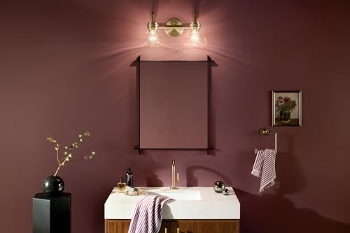 Image of Kichler Farum 19.25 inch 2-Light Bathroom Vanity Light Fixture with Clear Glass in Champagne Bronze for Vanity Mirror, Jack & Jill Layout, Over Mirror (19.25 inch W x 9.5 inch H), 55154CPZCLR