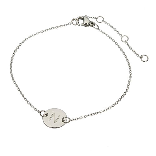 Image of HUAN XUN Stainless Steel Engraved Initial Bracelet Adjustable, 7.87 inch