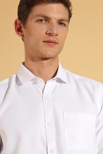Image of Fyltr Men's Slim Fit Shirt - Dobby Self Design | Full Sleeve | Functional Patch Pocket | White Formal Shirts for Men