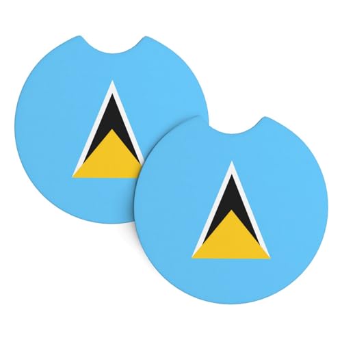 Lot de 2 sous-verres de voiture avec drapeau YYHWHJDE de Sainte-Lucie - Sans odeur - Pour tous les porte-gobelets standard, parfaits pour les voitures, camions, SUV - 6,9 cm