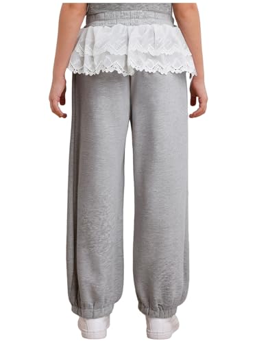Linjinx Kids Girls Y2K Bowknot Lace Baggy Sweatpants Lightweight Casual Peplum Pants Athletic Trousers with Pockets2