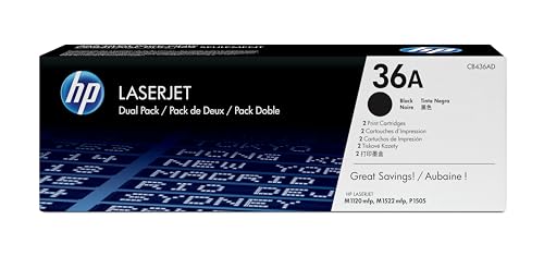 HP 36A CB436AD, Negro, Cartucho Tóner Original, Pack de 2, para impresoras HP LaserJet P1505, P1505N, M1120 MFP, M1522 MFP y M1522nf